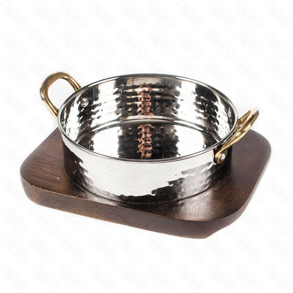 Сковородка Hammered на деревянной подставке d 14 см 550 млнержавейка PL Proff Cuisine