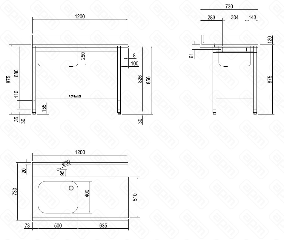 СТОЛ ДГРЯЗПОСУДЫ DIHR T55 1200 SX СПЕЦ ВАННА СЛЕВА