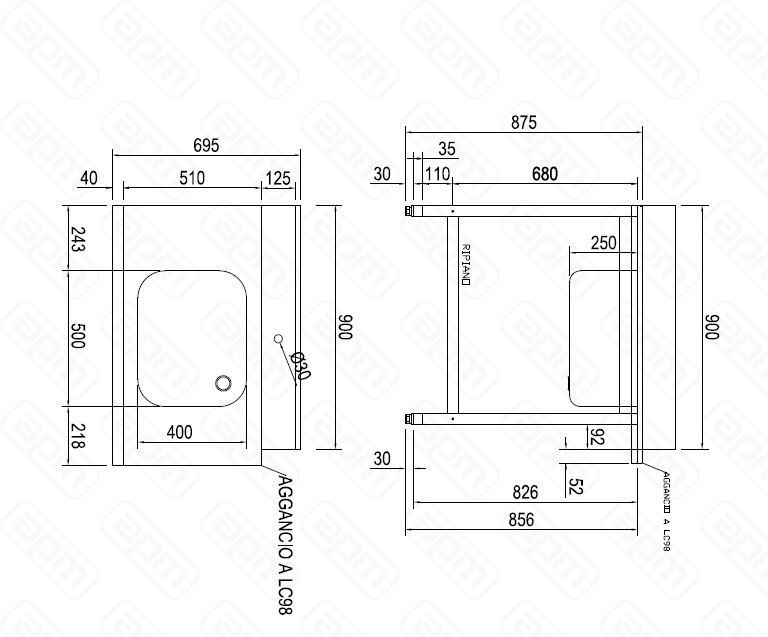 СТОЛ ДГРЯЗПОСУДЫ DIHR T55 900 ММ L СПЕЦ